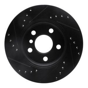 Mini Cooper Brake Rotor (1) - Front Right - R1 Concepts - Drilled & Slotted - Black - `14-`24